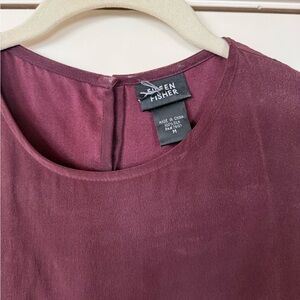 Eileen Fisher Three-Piece Plum Silk Tank, Jacket, and Skirt